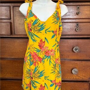 Floral Yellow Tropical Sundress with Tie Straps